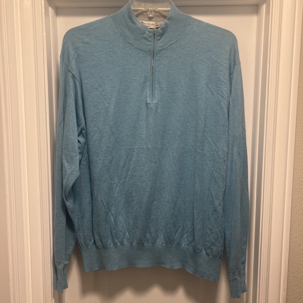 Peter‎ Millar 1/4 Zip Pullover Sweater Mens 2XL Blue Cotton Silk Crown Soft